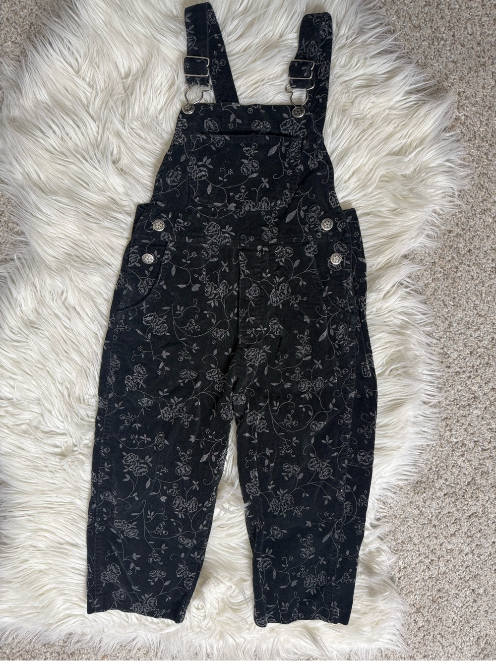 McKids McDonalds Black Floral Print Overalls Adjustable Straps Cotton 4T